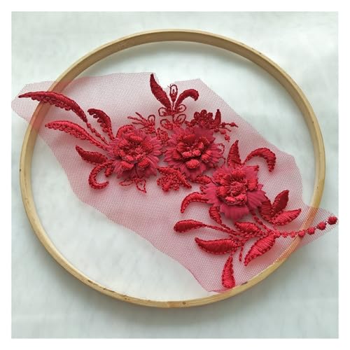 3D-Blumenstickerei, Spitzenapplikation, Stoff, Bekleidungszubehör, Blumen, 4 Stück (Weinrot) von Flexmob