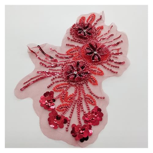 Blumenstickerei, Einfassung, Pailletten, Perlenstickerei, Nähaufnäher, für Brautkleid, Hochzeitskleid, Miederkleid, handgefertigt, Weinrot Blumenstickerei, Einfassung, Pailletten, Perlenstickerei, Nähaufnäher, für Brautkleid, Hochzeitskleid, Miederkleid, handgefertigt, Weinrot von Flexmob