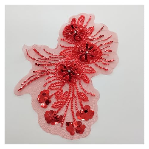 Blumenstickerei, Einfassung, Pailletten, Perlenstickerei, Nähaufnäher, für Brautkleid, Hochzeitskleid, Miederkleid, handgefertigt, groß rot Blumenstickerei, Einfassung, Pailletten, Perlenstickerei, Nähaufnäher, für Brautkleid, Hochzeitskleid, Miederkleid, handgefertigt, groß rot von Flexmob