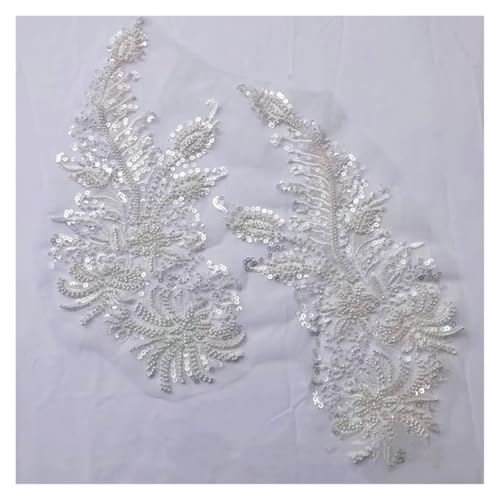 Blumenstickerei, Paillettenperlen mit Spitzenrand, Blumenstickerei, Nähen und Applikationen, 2 Paar (Beige) von Flexmob