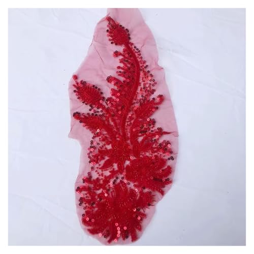Blumenstickerei, Spitzenrand, Paillettenperlen, Blumenstickerei, Nähen und Applikationen, 2 Paar (rot) von Flexmob
