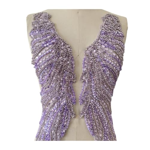 Heavy Sewing Bright Diamond Lace Applique Zubehör, handgenagelte Perlen, Diamant-Ornamente, 1 Paar (Hellviolett) von Flexmob