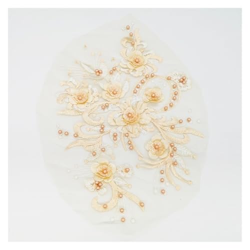 Netz-Stickerei-Nagelperle, dreidimensionale Blumenspitze, Stickerei, Kleidungszubehör (Champagner) von Flexmob