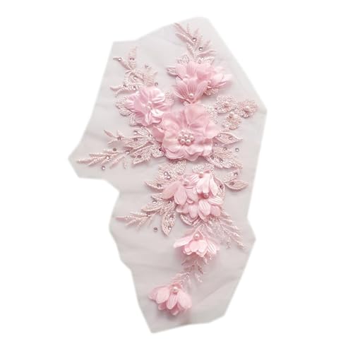 Netz-Stickerei-Nagelperlen, dreidimensional, Blumenspitze, Blumenmuster, Bekleidungszubehör, 4 Stück (MeatPink) von Flexmob