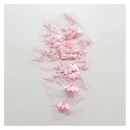 Netz-Stickerei-Nagelperlen, dreidimensional, Blumenspitze, Blumenmuster, Bekleidungszubehör, 4 Stück (Rosa) von Flexmob
