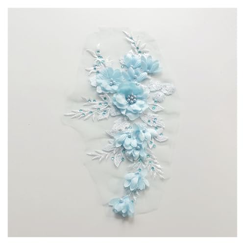 Netz-Stickerei-Nagelperlen, dreidimensionale Blume, Spitze, Blumenbekleidung, Zubehör, 4 Stück (Himmelblau) von Flexmob