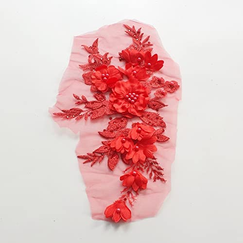Netz-Stickerei-Nagelperlen, dreidimensionale Blume, Spitze, Blumenbekleidung, Zubehör, 4 Stück (rot) von Flexmob