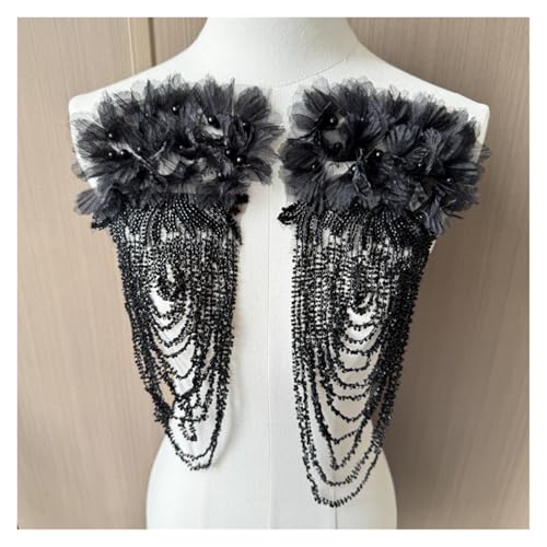Perlenfransen Schulterdekoration Nähzubehör Retro Zubehör Kleid Dekoration mit Zubehör Blumenpaste 2 Stück (schwarz) von Flexmob