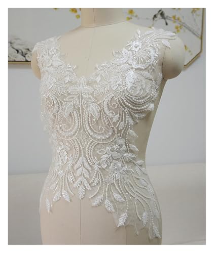 Spitzen-Blumenstück, Hochzeitskleid, Perlen, vorne auf der Brust, dekorativer Aufkleber, schwer, handgefertigt, DIY-Zubehör Spitzen-Blumenstück, Hochzeitskleid, Perlen, vorne auf der Brust, dekorativer Aufkleber, schwer, handgefertigt, DIY-Zubehör von Flexmob
