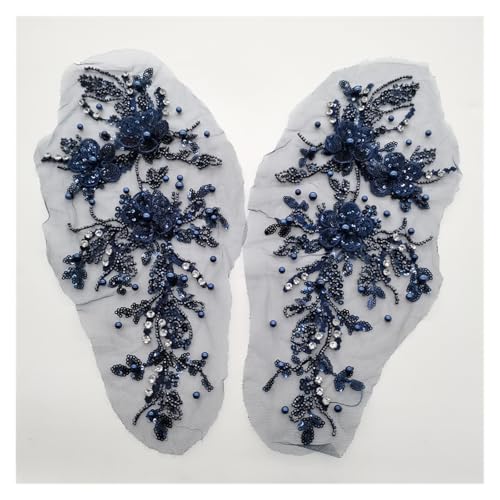 Stereo-Aufnäher für Perlen, Glitzer, Spitze, Blume, Applikation, Zubehör, 2 Paar (Marineblau) von Flexmob