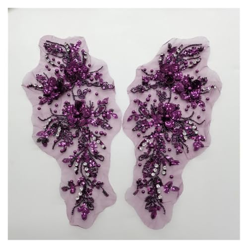 Stereo-Aufnäher für Perlen, Glitzer, Spitze, Blume, Applikation, Zubehör, 2 Paar (lila) von Flexmob