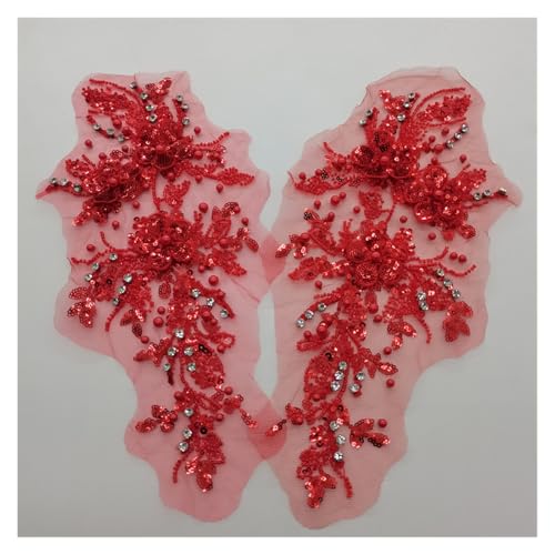 Stereo-Aufnäher für Perlen, Glitzer, Spitze, Blume, Applikation, Zubehör, 2 Paar (rot) von Flexmob