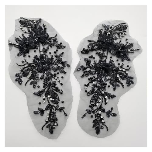 Stereo-Aufnäher für Perlen, Glitzer, Spitze, Blume, Applikation, Zubehör, 2 Paar (schwarz) von Flexmob