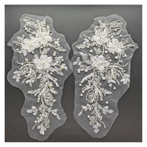 Stereo-Aufnäher für Perlen, Glitzer, Spitze, Blume, Applikation, Zubehör, 2 Paar (weiß) von Flexmob