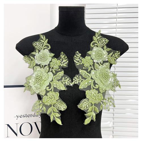 Stickerei-Paar mit Blumenmuster, Stoffstäbe für den vorderen Kragen, DIY, dekoratives Zubehör, Abziehbild, 2 Paar (grün) von Flexmob