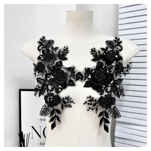 Stickerei-Paar mit Blumenmuster, Stoffstäbe für den vorderen Kragen, DIY, dekoratives Zubehör, Aufkleber, Aufkleber, 2 Paar (schwarz) von Flexmob