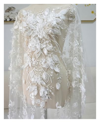 Stoff Mesh Stereo Blumenstickerei Perlen Pailletten Spitze Hochzeitskleid Stoff (A Flower) von Flexmob