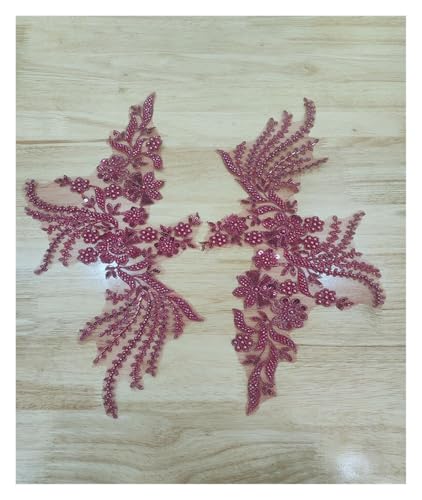 Stoff Spitze Applikation Stoff Dekoration DIY Gaze Kleidungsstück Zubehör auf Blumen (Burgunderrot) von Flexmob