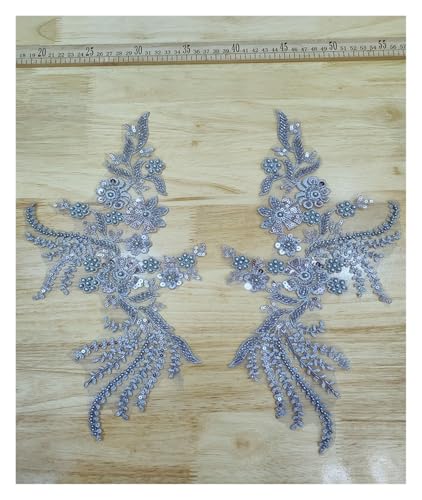 Stoff Spitze Applikation Stoff Dekoration DIY Gaze Kleidungsstück Zubehör auf Blumen (Silbergrau) von Flexmob