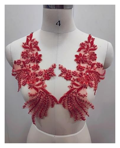 Stoff Spitze Applikation Stoff Dekoration DIY Gaze Kleidungsstück Zubehör auf Blumen (rot) von Flexmob
