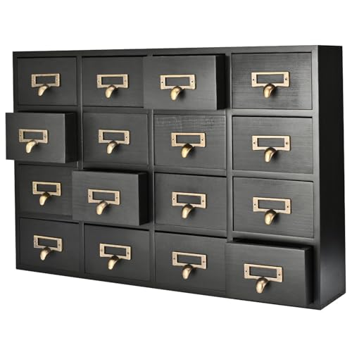 Flexzion Apothekerschrank mit Schubladen, 16 Vintage-Apotheker-Schubladen, Schreibtisch-Organizer für Zuhause und Büro, Holz-Tischplatte, Bibliothekskarten, Katalogschrank, Aufbewahrung für Schmuck von Flexzion