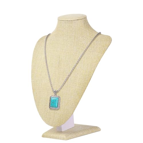 Flexzion Flexion Schmuckständer aus Leinen Schmuckbüste freistehender Anhänger Kettenhalsbänder Halter Display Aufbewahrung Schmuck-Organisation für Ausstellung der Halsketten, 23cm (Beige) von Flexzion