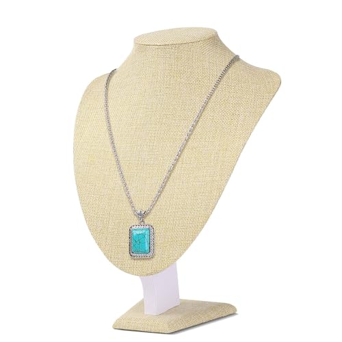 Flexzion Flexion Schmuckständer aus Leinen Schmuckbüste freistehender Anhänger Kettenhalsbänder Halter Display Aufbewahrung Schmuck-Organisation für Ausstellung der Halsketten, 28 cm (Beige) von Flexzion