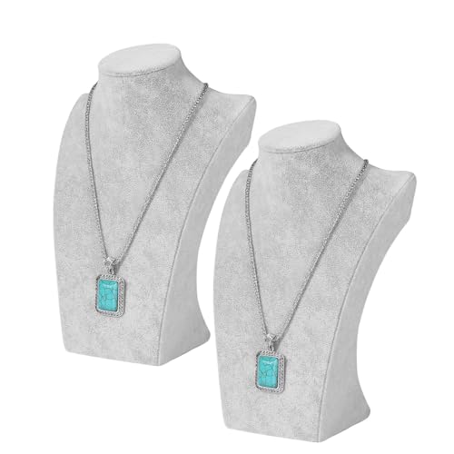 Flexzion Samt 3D Halskette Schmuck-Anzeigen Bust Stand [2 Stück] - 3-Dimensional freistehende Anhänger Kette Chokers Medaillons Halter-Speicher-Organisator Abbildung, 10 Zoll (Gray) 9.5" Grey Velve von Flexzion