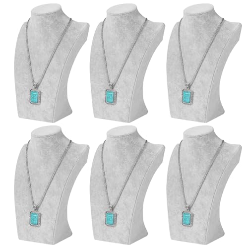 Flexzion Samt 3D Halskette Schmuck-Anzeigen Bust Stand [6-Pack] - 3-Dimensional freistehende Anhänger Kette Chokers Medaillons Halter-Speicher-Organisator Abbildung, 10 Zoll (Gray) 9.5" Grey Velvet von Flexzion