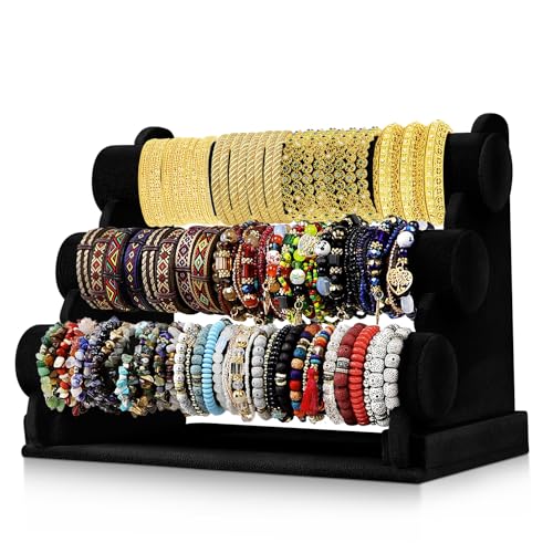 Flexzion Schmuckständer mit 3 Etagen aus schwarzem Samt, mit T-förmigem Griff, abnehmbar, für Halsketten, Armbänder, Ohrringe, Armreife, Anhänger, Fußkettchen, Turm, Uhren, Schlüsselhalter, Organizer Flexzion Schmuckständer mit 3 Etagen aus schwarzem Samt, mit T-förmigem Griff, abnehmbar, für Halsketten, Armbänder, Ohrringe, Armreife, Anhänger, Fußkettchen, Turm, Uhren, Schlüsselhalter, Organizer von Flexzion