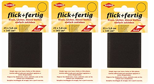 Flick + Fertig 3 Stück Kleiber je 145 Quadratzentimeter Klebe-Flicken Selbstklebendes Reparaturband aus Nylon (Schwarz) von Flick + Fertig