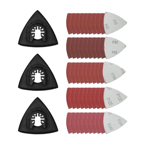 53 Stück Multitool schleifaufsatz Multitool schleifplatte 80mm Fein multimaster schleifplatte Dreieck set mit 60/80/120/180/240er Körnung deltaschleifer schleifpapier (80mm) von Flivra