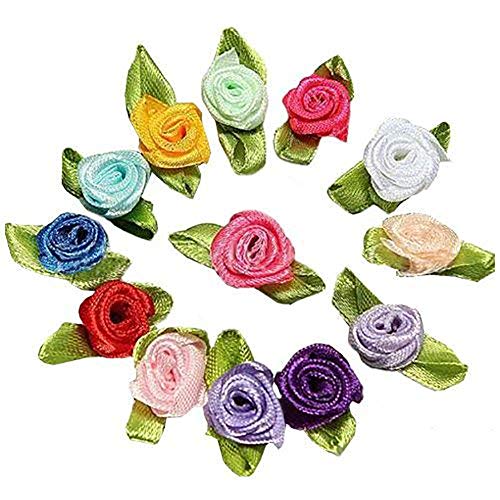 Fliyeong 100 stücke Mini Satinband Rose Blume Blatt hochzeitsdekor Applikationen nähen DIY hauptfarbe: Mix Farbe Karte Machen DIY Dekorationen kostengünstige und langlebig von Fliyeong
