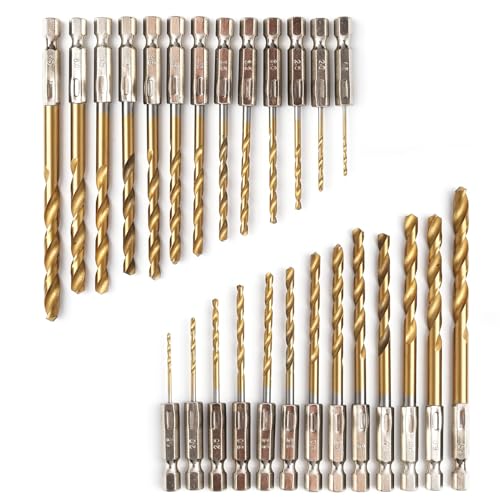 26-teiliges Titan Bohrerset mit Schnellwechsel-Sechskantschaft, 1,5-6,5 mm HSS Bohrer, Titanbeschichtete Schnellarbeitsstahlbohrer für Holz, Kunststoff und Metall,Werkstoff Edelstahl, hohe Härte 26-teiliges Titan Bohrerset mit Schnellwechsel-Sechskantschaft, 1,5-6,5 mm HSS Bohrer, Titanbeschichtete Schnellarbeitsstahlbohrer für Holz, Kunststoff und Metall,Werkstoff Edelstahl, hohe Härte von Fllyvly