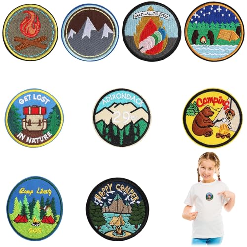 Set von 9 Runden Aufnähern zum Aufbügeln, Motiv Camper und Bär in der Natur,für Reisen und Camping, Bestickte Applikationen für Jeans, Jacken, Kleidung und Taschen,bügelflicken kinder Set von 9 Runden Aufnähern zum Aufbügeln, Motiv Camper und Bär in der Natur,für Reisen und Camping, Bestickte Applikationen für Jeans, Jacken, Kleidung und Taschen,bügelflicken kinder von Fllyvly