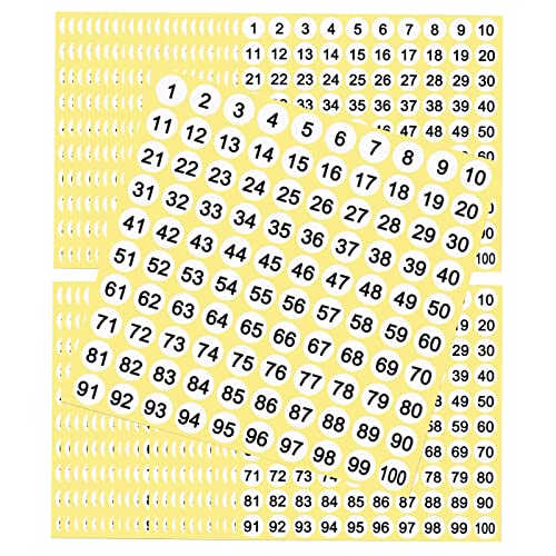 100 Blatt 0-100 Zahlen Aufkleber, Selbstklebende Nummerierte Etiketten, Starke Klebrigkeit, für Inventarkennzeichnung, Schuldekoration von Floatdream