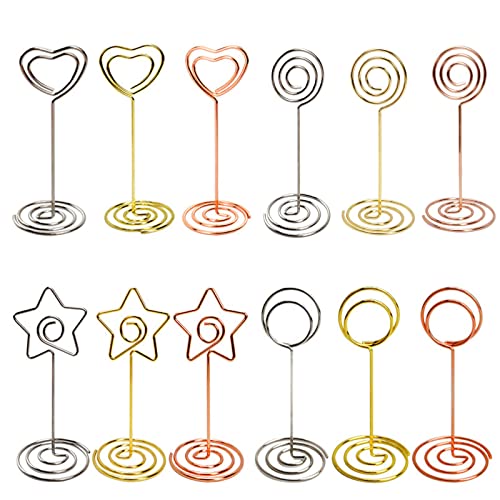 Floatdream 12 Stück Herz Tischkartenhalter, Edelstahl, Buch-Dokument-Ständer, Kartenhalter, Linear, Silber, Gold, Roségold von Floatdream