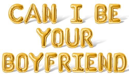 Buchstabenballons – Can I Be Your Boyfriend, 40,6 cm, Alphabet-Buchstaben, Mylar-Ballon, Valentinstag, Party, Banner (Gold) von Floating Away Balloon Company