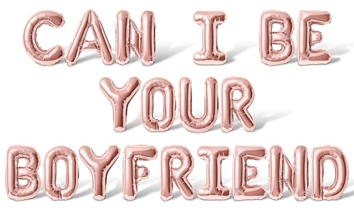 Buchstabenballons – Can I Be Your Boyfriend, 40,6 cm, Alphabet-Buchstaben, Mylar-Ballon, Valentinstag, Party, Banner (Roségold) von Floating Away Balloon Company