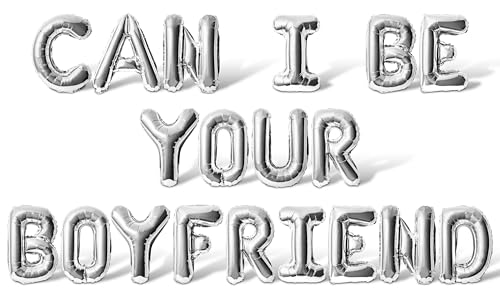 Buchstabenballons – Can I Be Your Boyfriend, 40,6 cm, Alphabet-Buchstaben, Mylar-Ballon, Valentinstag, Party, Banner (Silber) von Floating Away Balloon Company