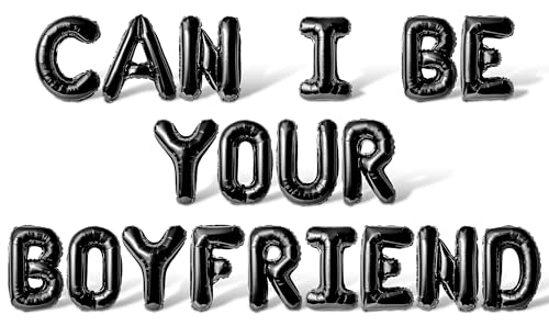 Buchstabenballons – Can I Be Your Boyfriend 40,6 cm, Alphabet-Buchstaben, Mylar-Ballon, Valentinstag, Party, Banner (schwarz) von Floating Away Balloon Company