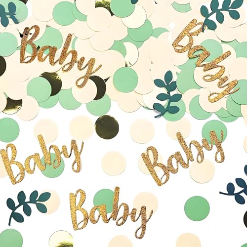 Baby-Geburtstags-Konfetti, Partydekorationen, Jungen oder Mädchen, 100 Stück, grün-goldenes Seiden-Streu-Konfetti, leicht, wiederverwendbar, Duschspiele, Tischdekoration, Geburtstagsparty von Flomiara