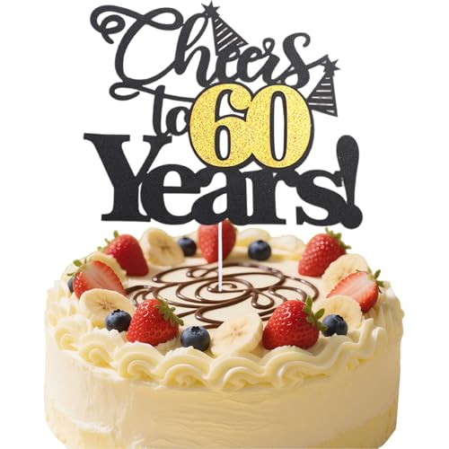 Flomiara 1 x Tortenaufsatz "Happy 60th Birthday", Schwarz / Gold, Glitzer, Cheers to 60 Years Birthday Cake Pick 60 Fabulous Cake Dekoration für Happy 60th Birthday Anniversary Party Supplies von Flomiara