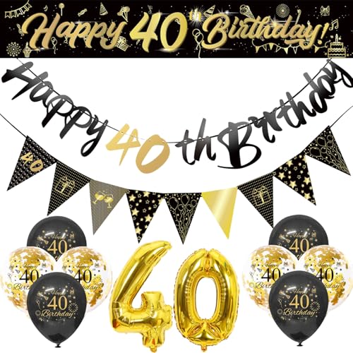 Flomiara 14-teiliges Dekorationsset zum 40. Geburtstag, Party-Dekoration, inklusive Partyzubehör, 32,3 m Banner, Dreiecksflaggen, 15,8 m Zahlen, Aluminiumfolie, Konfetti-Latex-Luftballons Flomiara 14-teiliges Dekorationsset zum 40. Geburtstag, Party-Dekoration, inklusive Partyzubehör, 32,3 m Banner, Dreiecksflaggen, 15,8 m Zahlen, Aluminiumfolie, Konfetti-Latex-Luftballons von Flomiara