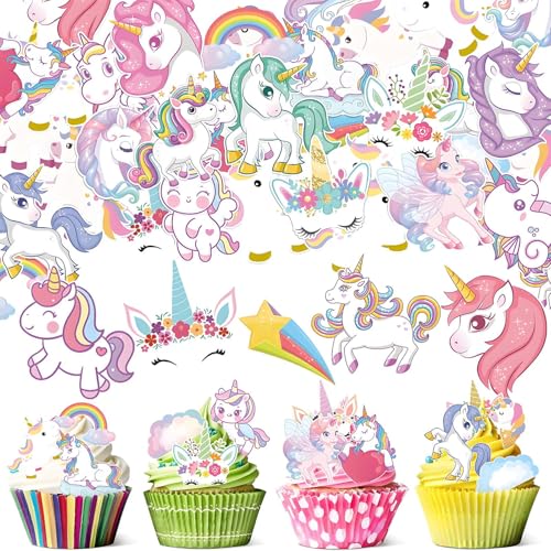 Flomiara Cupcake-Topper mit Einhorn-Motiv, essbare Kuchendekoration, Kuchendekoration, Einhorn-Tier-Cupcake-Topper mit Box für Geburtstag, Hochzeit, Jahrestag, Babyparty, Partyzubehör, mehrfarbig, 80 Flomiara Cupcake-Topper mit Einhorn-Motiv, essbare Kuchendekoration, Kuchendekoration, Einhorn-Tier-Cupcake-Topper mit Box für Geburtstag, Hochzeit, Jahrestag, Babyparty, Partyzubehör, mehrfarbig, 80 von Flomiara