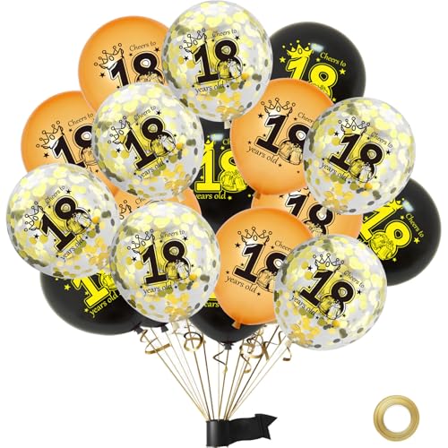 Flomiara Luftballons "Happy 18th Birthday", 18 Stück, schwarz-goldener Glitzer, Party-Dekorationen, wählen Sie 18 fabelhafte Ballon-Dekorationen für Happy 18th Birthday Anniversary Partyzubehör von Flomiara