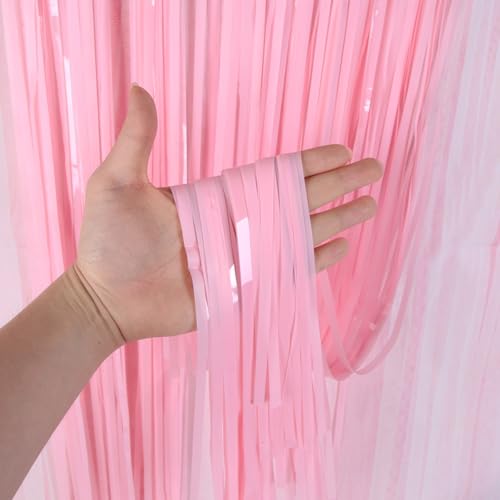 Flomiara Quadratische Folienvorhang-Dekorationen, rosa Macaron-Regenvorhang, Luftschlangen, Hintergrund, Geburtstag, Valentinstag, Abschlussfeier, Hochzeit, Verlobung, Brautparty, Urlaub von Flomiara