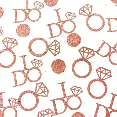 Flomiara Tischkonfetti für Hochzeit, Rosenrot, I DO Diamantring, Kreis, Punkte, Glitzerkonfetti, Streudekorationen für Hochzeitszeremonie, Brautparty, Verlobungsfeier, Junggesellinnenabschiede von Flomiara