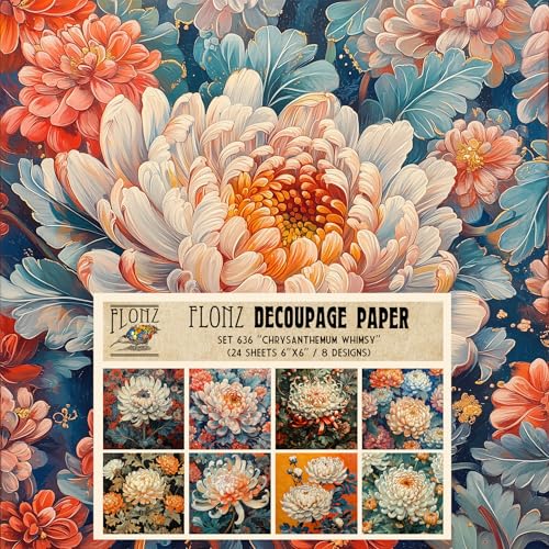 Decoupage-Papier, 24 Blatt, 15,2 x 15,2 cm, Chrysanthemen-Laune: kunstvolle und kräftige Chrysanthemenblüten in weichen und feurigen Tönen mit künstlerischen malerischen botanischen Designs. # Flonz Decoupage-Papier, 24 Blatt, 15,2 x 15,2 cm, Chrysanthemen-Laune: kunstvolle und kräftige Chrysanthemenblüten in weichen und feurigen Tönen mit künstlerischen malerischen botanischen Designs. # Flonz von Flonz