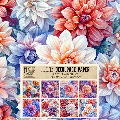 Decoupage-Papier, 24 Blatt, 15,2 x 15,2 cm, Dahlienträume: Reichhaltige und üppige Dahlienblüten in leuchtenden Schattierungen von Rot, Blau und Lila mit atemberaubenden Blumenarrangements. # Flonz Decoupage-Papier, 24 Blatt, 15,2 x 15,2 cm, Dahlienträume: Reichhaltige und üppige Dahlienblüten in leuchtenden Schattierungen von Rot, Blau und Lila mit atemberaubenden Blumenarrangements. # Flonz von Flonz